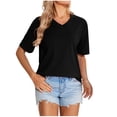 thumbnail image 1 of Cotton Short Sleeve T-Shirts for Women Summer Plain Tshirts V Neck Base Tee Casual Tees Regular Fit (S, Black), 1 of 4