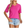 thumbnail image 1 of Cotton Short Sleeve T-Shirts for Women Summer Plain Tshirts V Neck Base Tee Casual Tees Regular Fit (XL, Hot Pink), 1 of 4