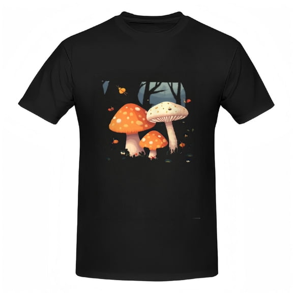 Cotton Short Sleeve T-Shirts for Women - Vibrant Orange Mushroom Print Tee with White Spots Perfect for Nature Lovers