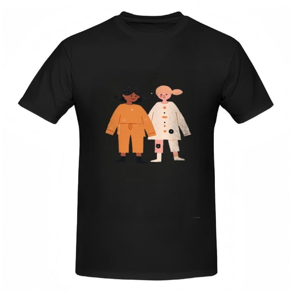 Cotton Short Sleeve T-Shirts with Fun Cartoon Character Prints - Orange Outfit & Dotted White Design