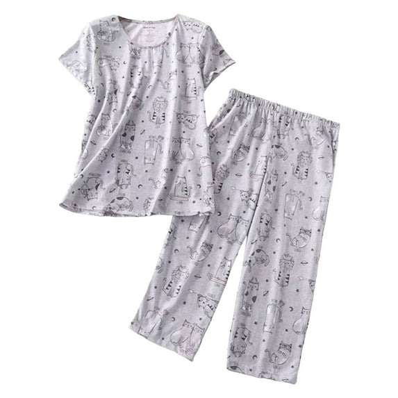 Cotton Short Sleeve T-shirt Top & Capri Pants Pajama Set, 2-piece (Women's)