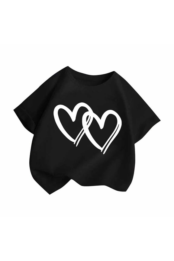 Cotton Short Sleeve Tshirts for Toddler Kid Hearts Printed Crew Neck Tees Boys Girls Valentines Day Outfits (12-13 Years, Black)