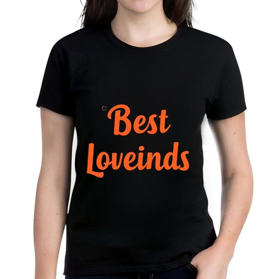 Cotton Short Sleeve Women's T-Shirt - Stylish Black Tee with ' Best Lovin ' s ' in Orange Cursive Design