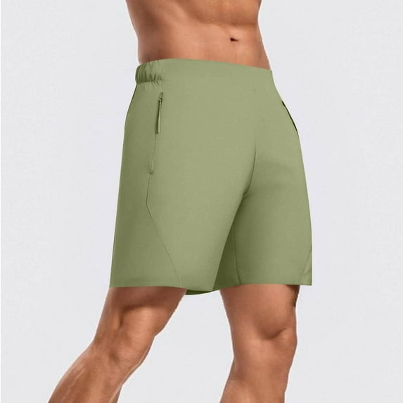 Cotton Shorts Men Men Casual Fashion Loose Solid-Color Sports Commuting Zipper Pocket Elastic-Waist Half Shorts Pants Green XXXL