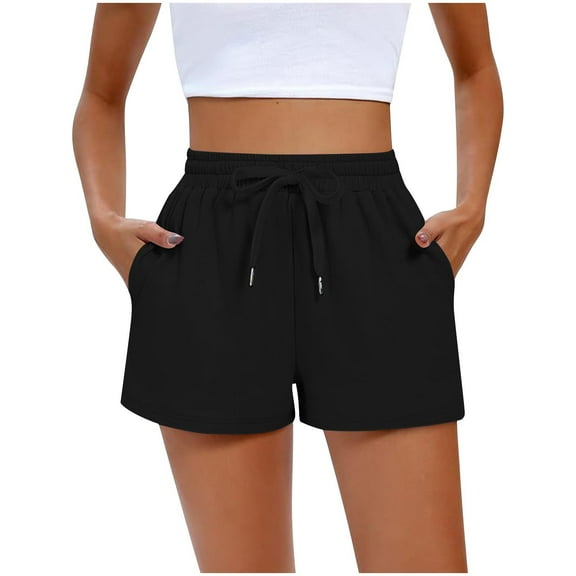 Cotton Shorts Summer Casual Soft Lounge Short Pants for Women with Pockets Drawstring Elastic Waist Sweatshorts (XL, Black)