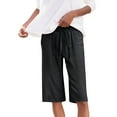 thumbnail image 1 of Cotton Shorts for Woman New Loose Shorts for Women Wide Leg Linen Knee Length Summer Casual Long Shorts High Waisted Short with Pockets Black S, 1 of 6
