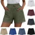 thumbnail image 1 of Cotton Shorts for Women Casual Summer Hollow out Hem Solid Color Breathable Lightweight Elastic Waist with Drawstring Shorts Loungeweawr Goling out Holiday Shorts with Pockets, 1 of 9