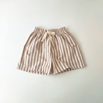 Cotton Shorts for Girls KkSLirnhs Children's Summer Stripe Print with Waist Sports and Leisure Shorts for Kids 4-5 Years Brown