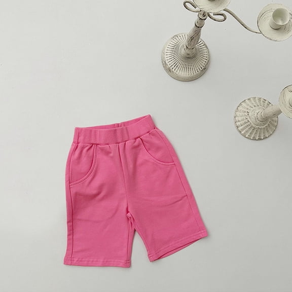 Cotton Shorts for Girls with Pockets Size 2-8 Straight Leg Bermuda Short Toddlers Kids Casual Solid Elastic High Waisted Half Pants