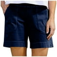 thumbnail image 1 of Cotton Shorts for Women Casual 7 Inch Inseam Shorts Summer Elastic Waist Short Vacation Beach Outfits with Pockets, 1 of 5