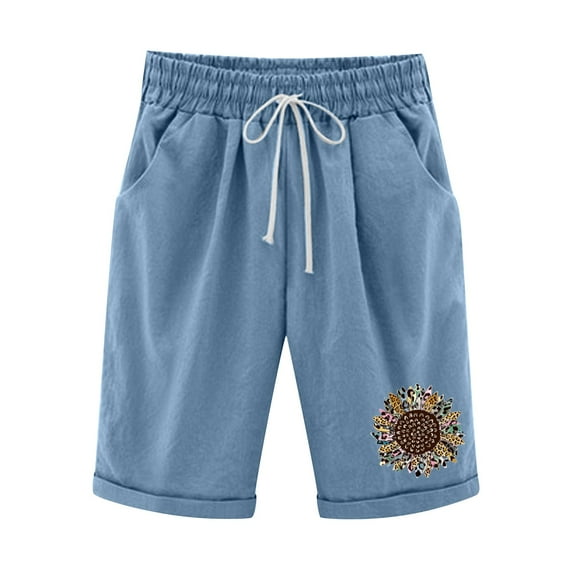 Cotton Shorts for Women Casual Summer Bermuda Shorts Knee Length Sweatpants Loose Fit Lounge Shorts with Pockets