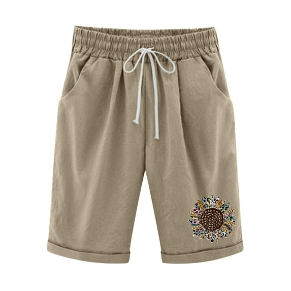 Cotton Shorts for Women Casual Summer Bermuda Shorts Knee Length Sweatpants Loose Fit Lounge Shorts with Pockets