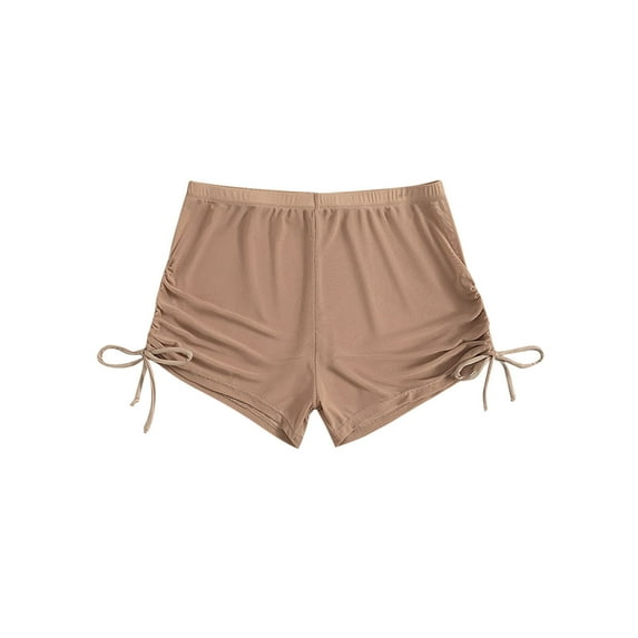 Cotton Shorts for Women Women's Summer Solid Color Four Corner Transparent Mesh Drawstring Beach Shorts New Khaki L