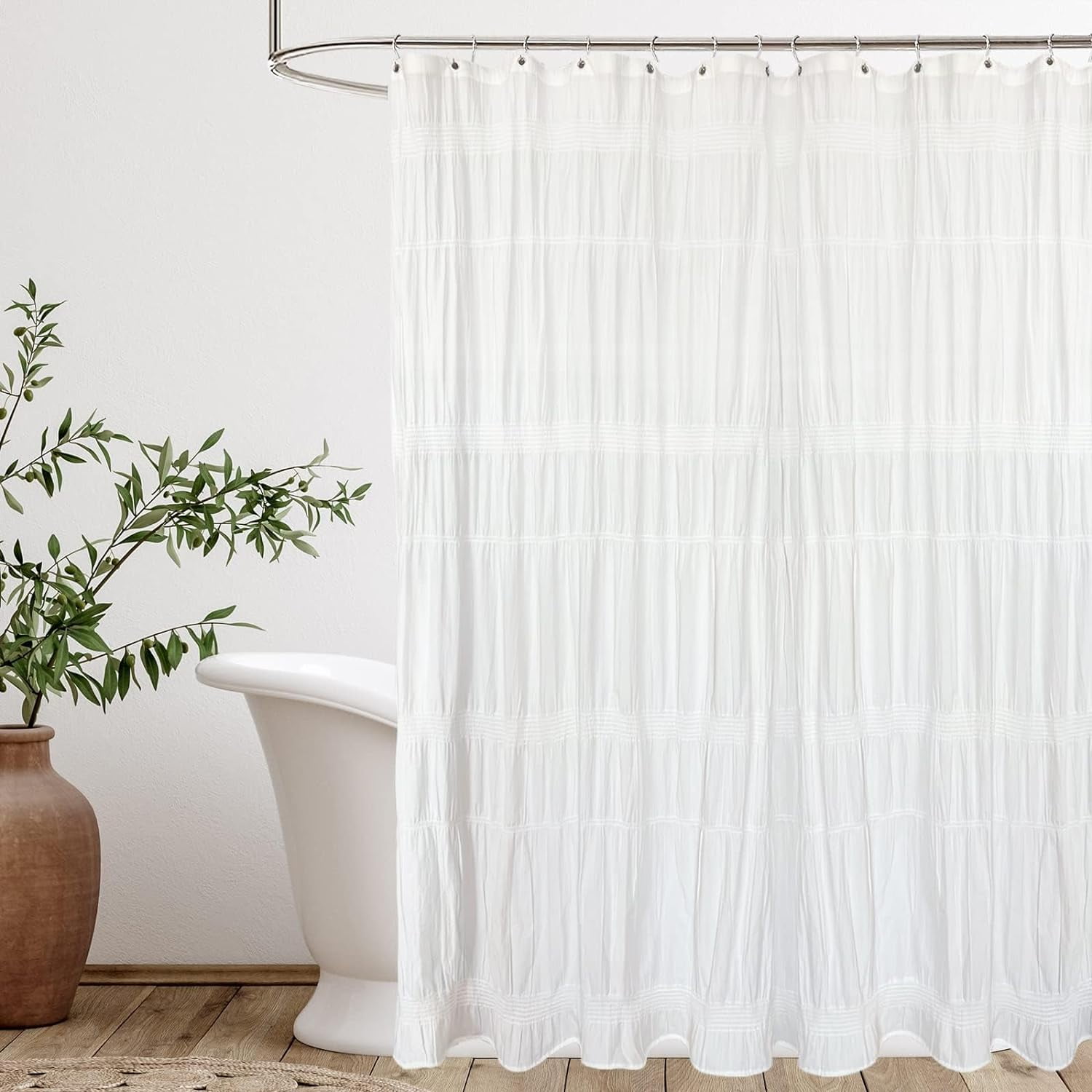 Seasonwood Country Farmhouse Cotton Shower Curtain with Buttons ...