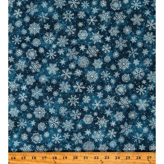 Cotton Silent Night Snowflakes Snow Winter Christmas Seasonal Holiday Blue Cotton Fabric Print by the Yard (25390-46)
