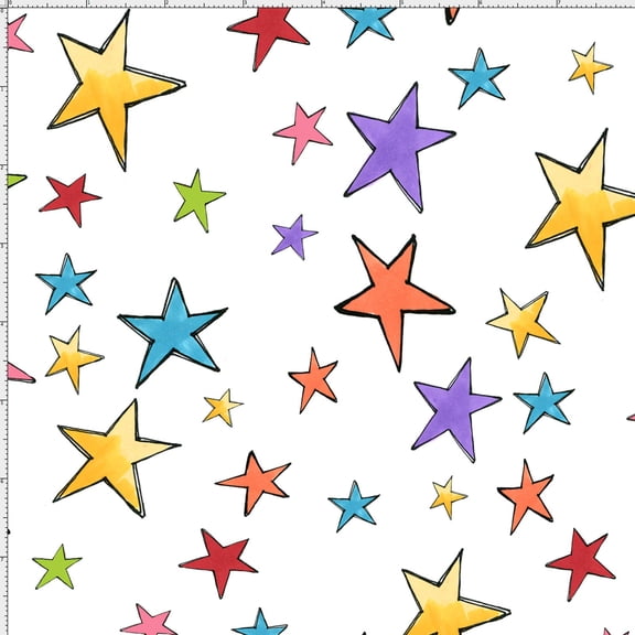 Cotton Sketched Stars Colorful Sky Skies Dreams Blue White Cotton Fabric Print by the Yard (692-213)