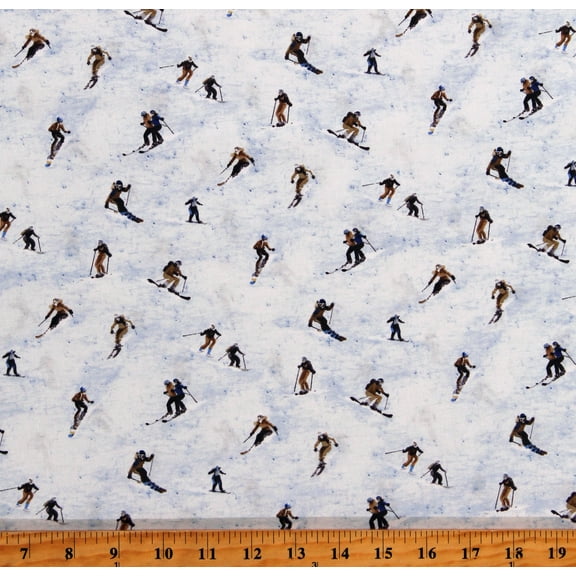 Cotton Skiing Snowboarding Winter Sports Snow Mountain Light Denim Blue Cotton Fabric Print by the Yard (Y4212-87)