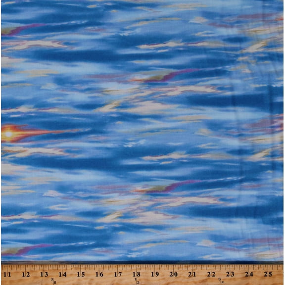 Cotton Sky Clouds Cloudy Blue Landscape Medley Cotton Fabric Print by the Yard (554BLUE)