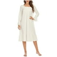 thumbnail image 1 of Cotton Sleep Dress for Women Long Sleeve Lace Ruffled Cute Soft Pajamas Dress Mid Length Lounge Nightgown (XL, White), 1 of 7