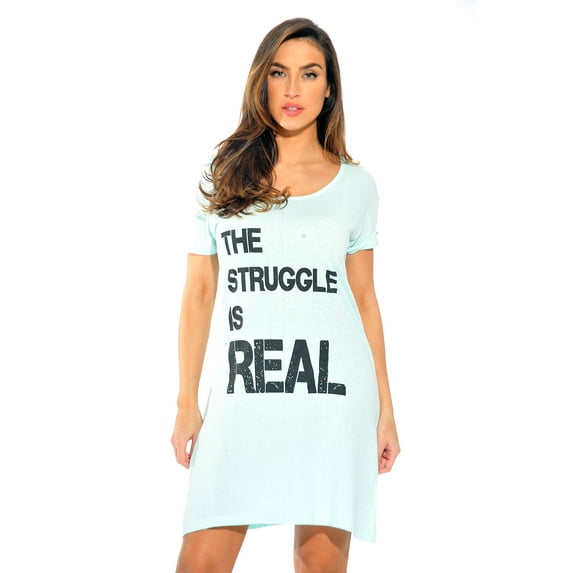 Cotton Sleep Dress for Women / Nightshirt (Blue - The Struggle is Real, 3X)