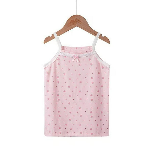 Cotton Sleeveless Cami Top Girls Soft Stretch Spaghetti Strap Undershirts Tank Camisole for Girls 1-10 Years (5 Years, Pink 01)