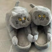BIGUY Cotton Slippers Cartoon Couple Cat Plush Shoes One Size
