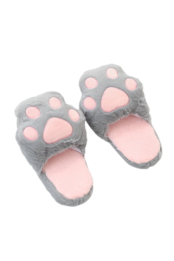 Cotton Slippers Female Simulation Cats Paw Slippers Indoor Home Plush Anti-skid Shoes Cute Home Furry Slip
