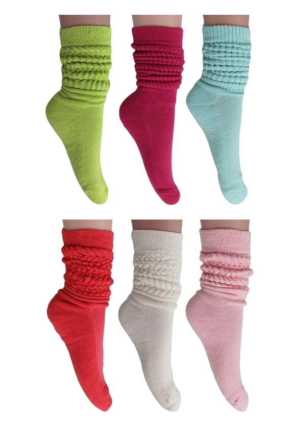 Cotton Slouch Socks Shoe Size 5-10 ( Almond Green-Fuchsia-Mint-Hot Pink-Ivory-Pink)