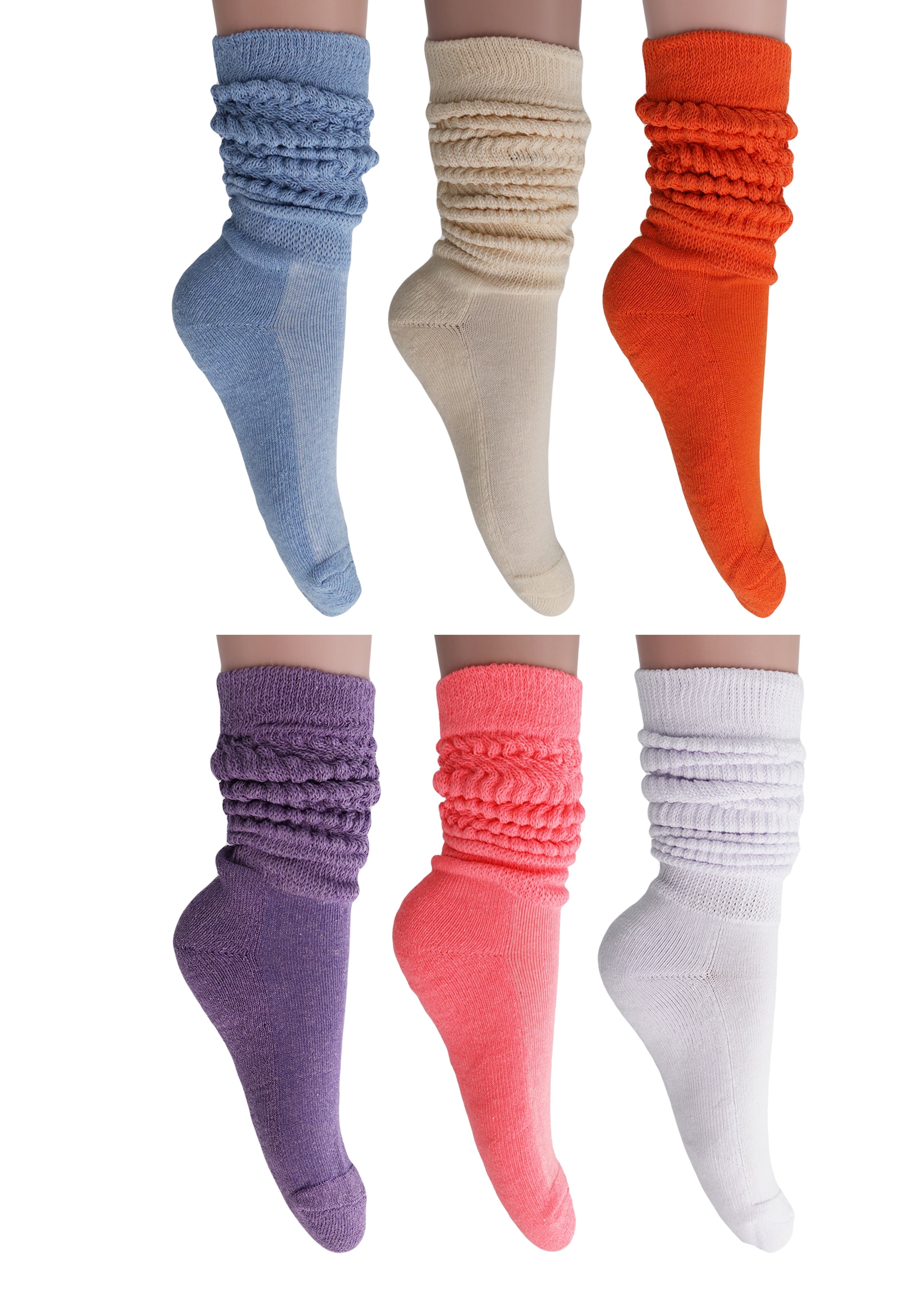 Cotton Slouch Socks Shoe Size 5-10 (Light Blue-Ecru-Orange-Purple-Neon ...