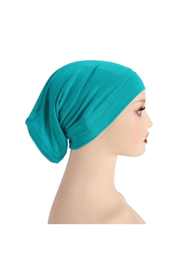 Cotton Slouchy Beanie Hat Hijab Undercap Scarf Headwear Unisex Head Wrap Tube Hat Women Stretch Under Caps Baggy Lightweight Beanie for Women QURATI Blue