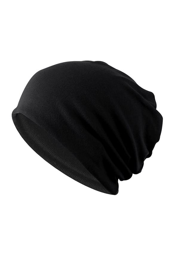 Cotton Slouchy Skull Cap Solid Stretchy Chemo Skull Hat For Women Men Black