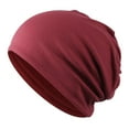 thumbnail image 1 of Cotton Slouchy Skull Cap Solid Stretchy Chemo Skull Hat for Women Men Burgundy, 1 of 3