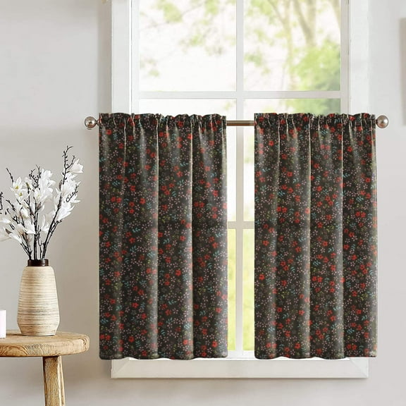 Cotton Small Flowers Allover Print Café Tier Curtains Window Treatment Kitchen Home Décor