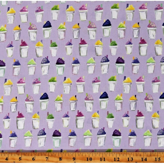Cotton Snow Cones Dessert Fruit Flavors Drinks Food Cups Straws Lavendar Cotton Fabric Print by the Yard (STELLA-DCWR2696-LAVENDAR)