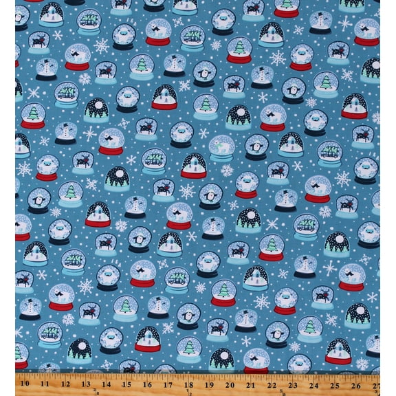 Cotton Snow Globes Snowflakes Winter Christmas Holidays Twinkle Twinkle Blue Cotton Fabric Print by the Yard (1649-26632-B)
