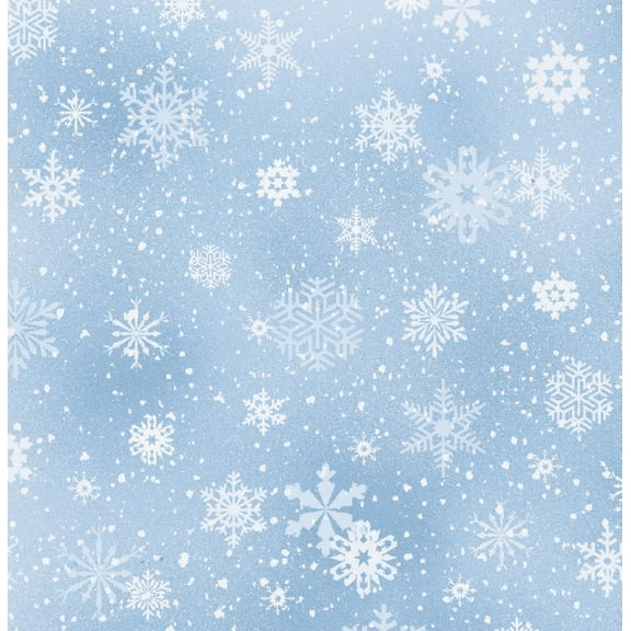 Cotton Snowflakes Landscape Medley Coordinate Siblings Winter Seasonal Christmas Light Blue Elizabeth Studios Cotton Fabric Print by the Yard (532FROST)