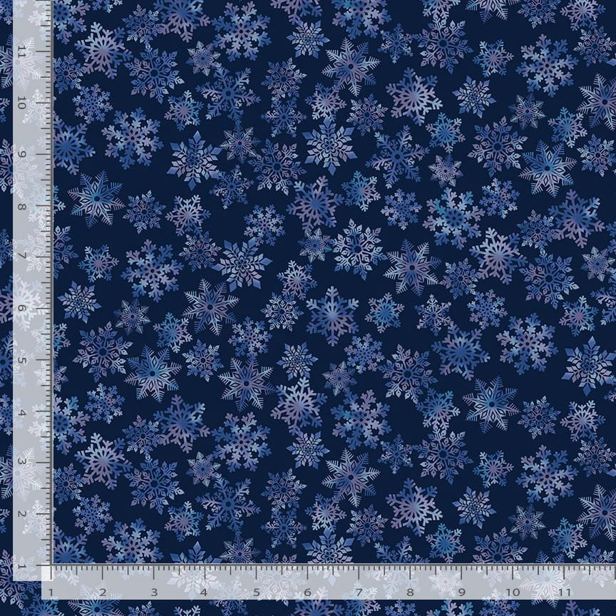 Cotton Snowflakes Northern Lights Collection North Star Winter Snow Christmas Blizzard Timeless Treasures Midnight Cotton Fabric Print by the Yard (winter-cd3497-midnight)