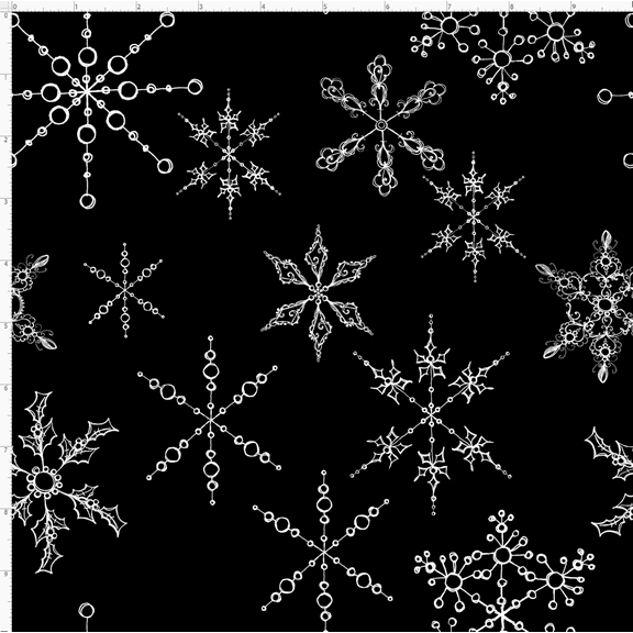 Cotton Snowflakes Snow Delicate Structures of Snow Particles Ice Winter Christmas Holiday Seasonal Black Cotton Fabric Print by the Yard (692-633)