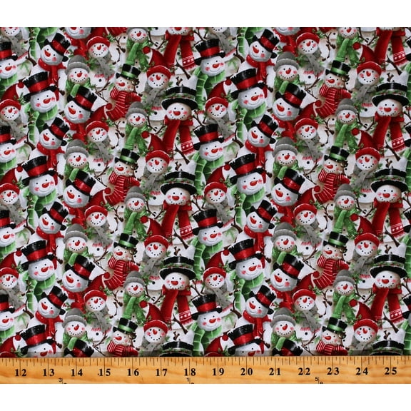 Cotton Snowmen Snowman Christmas Winter Holidays Making Spirits Bright White Cotton Fabric Print by the Yard (2289-88)