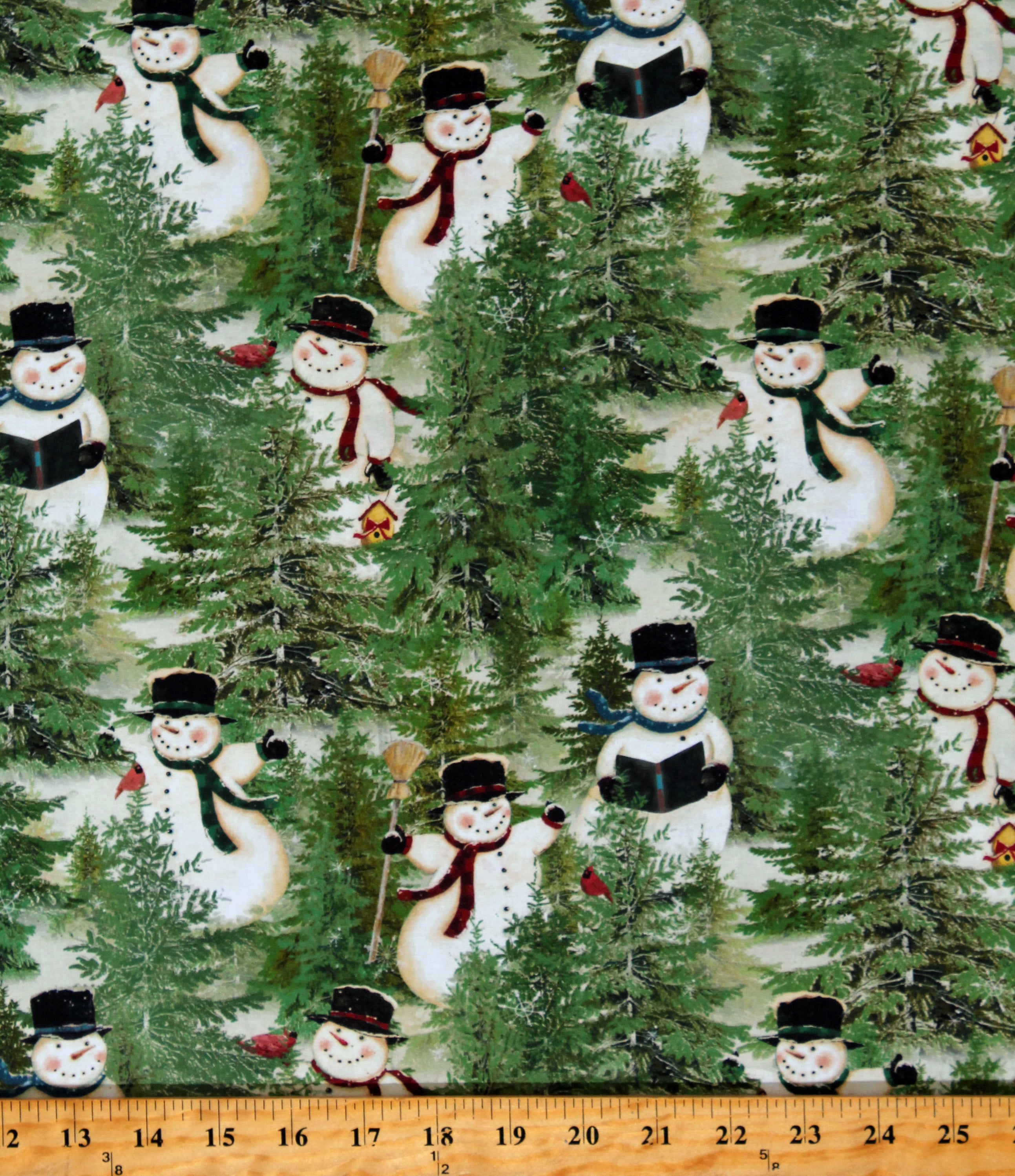 Cotton Snowmen Snowman Holidays Winter Christmas Trees Snovalley Cotton Fabric Print by the Yard (Y3868-58-LIGHTBUTTER)