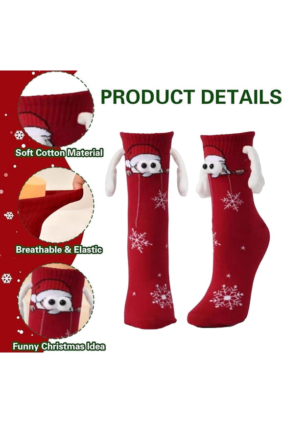 Cotton Sock Christmas Socks Magnetic Hand Holding Socks Funny Christmas Stocking Stuffers Santa Gag for Women Men Red Free Size