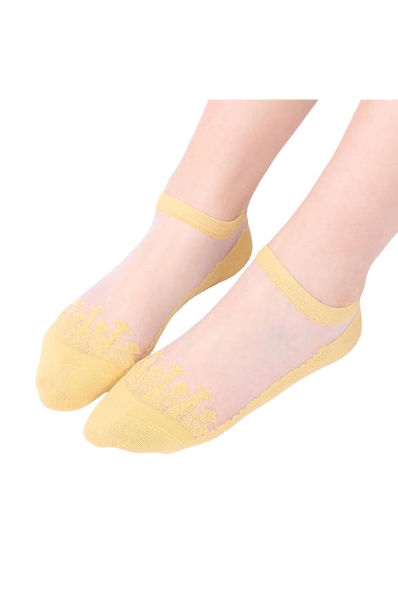 10 Pairs Cotton Socks For Women Ballerina Solid Lace Splice Short Stockings Splice Unisex Calf Socks,Yellow,One Size