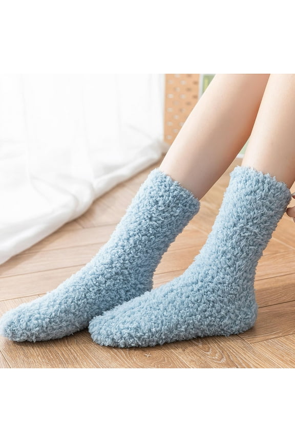 Cotton Socks for Women Ankle, Winter Women Coral Fleece Socks Middle Tube Sleeping Home Stocking New Lightweight Hiking Socks Women Style B-98 Blue One Size