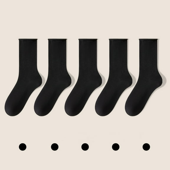 Cotton Socks for Women, Women's Mid-Calf Solid Color Socks Comfortable Warm Breathable Multicolor Socks New Women Thigh High Socks Style B-129 Black One Size