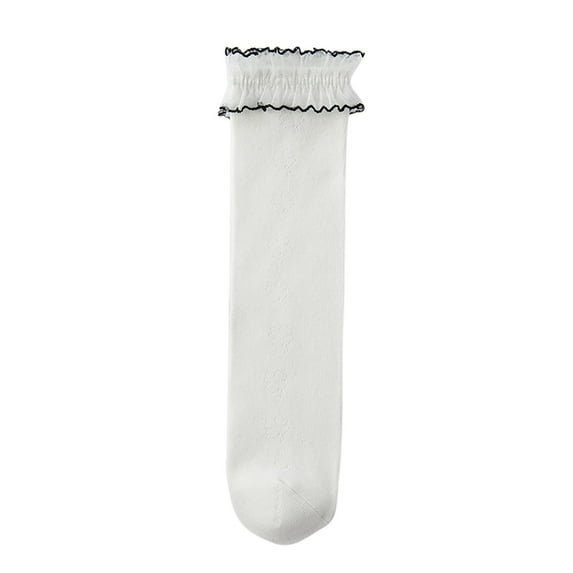 Cotton Socks for Girls Toddlers Free Size 3-12 Years Kids Lace Ruffle Over the Calf Stockings Cute Solid Stretchy Comfort Tube-Sock