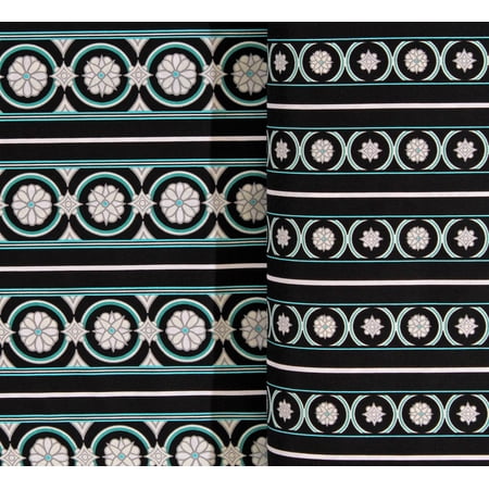 Cotton Soho Screen Print Stephanie Dawn Floral Flowers Stripes Black Cotton Fabric Print by the Yard (11978)