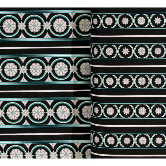 Cotton Soho Screen Print Stephanie Dawn Floral Flowers Stripes Black Cotton Fabric Print by the Yard (11978)