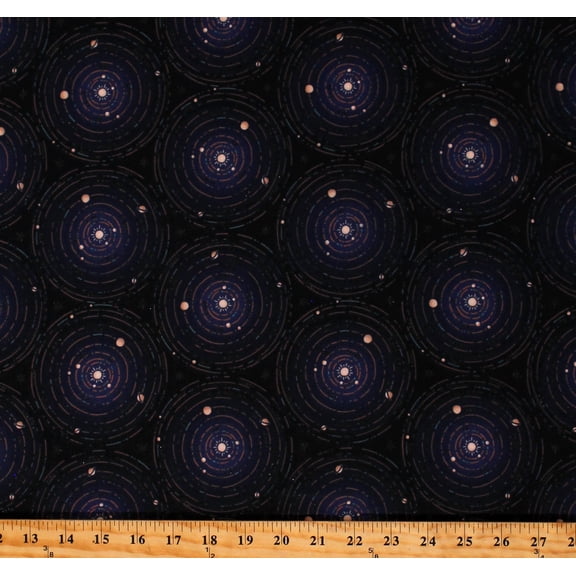 Cotton Solar Systems Outer Space Planets Suns Astronomy Moonlight Navy Blue Cotton Fabric Print by the Yard (WELM-20064-364ASTRAL)