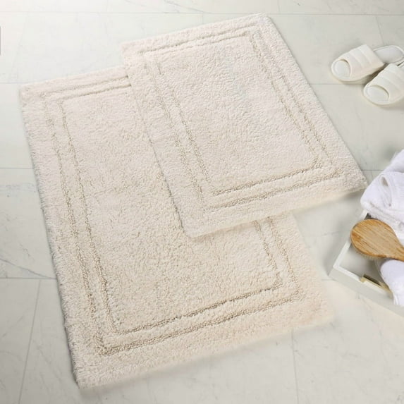 Cotton Solid 2-Piece Cream Highly Absorbent Non-Slip Backing Bath Rug Set by Superior