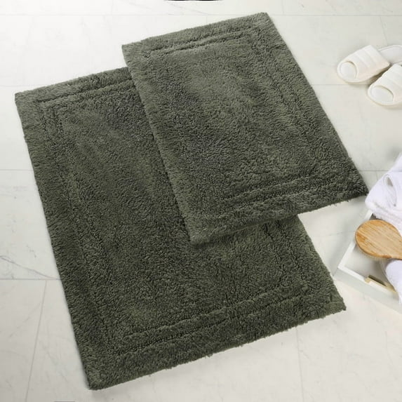 Cotton Solid 2-Piece Forest Green Highly Absorbent Non-Slip Backing Bath Rug Set by Superior